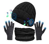 Masyrt Gifts for Men Bluetooth Hat, Bluetooth 3 in 1 V5.0 with Touchscreen Gloves Set, Unisex Hat with Headphones for Running Skiing Hiking, Family, Black Fuel, One Size