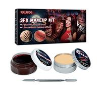 Masyrt Halloween Scar Wax & Fake Blood Gel Kit - Makeup Skin Wax, Black Face & Body Paint for Vampire Costumes with Special Effects Wound Molding Tool & Spatula
