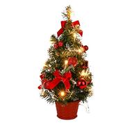 Masyrt Miniature Christmas Tree with LED Lights - Indoor Xmas Decor, Artificial Tabletop Holiday Decoration, Ideal for Christmas Day (Red)