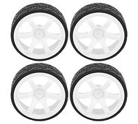 Masyrt RC Racing Wheels and Tires, Plastic Wheel Hub with Grooved Rubber, Replacement Part for Racing RC Car 1/10, Durable and Stable Performance with High-Speed Tires (White)