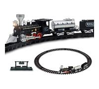 Masyrt Set for Boys, Black Sets with Steam, Cars and Lighted Tracks, Retro Steam Set for Under the Christmas Tree, Model (Black)