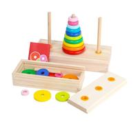 Masyrt Tower of Hanoi, 10 Rings Wooden Tower of Hanoi Logic Puzzle Brain Teaser - Educational Wooden Toy with Storage Box for Child's Intellectual Development (Large Size)