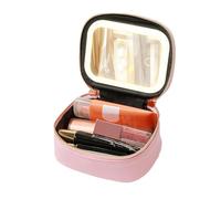 Masyrt Travel Makeup Bag with Lighted Mirror,LED Makeup Case with Mirror,Cosmetic Bag Makeup Organizer Bag with Lighted Mirror,Adjustable Brightness In 3 Color Scenarios for Women (Pink)