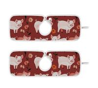 mat behind faucet for kitchen sink sink protector hangable 2 Pack mat for faucet Sink Splash Guard & Protectors 30”Cartoon Pet Pig Terracotta