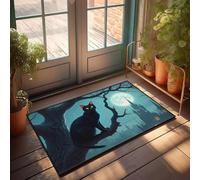 Mat For Shoes By Door A Black Cat Perches On A Tree Branch Under A Full Moon, With A Castle In The Background Doormat Funny Rugs For Front Door Pool Decor(65X90CM)