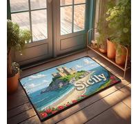 Mat In House Sicilian Castle By The Sea: A Dreamy Coastal View Doormat Farmhouse Front Door Mat Front Door Decor(50X80CM)