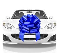 Mata1 - Huge Car Bow - Blue, 18 inch / 46 cm - Big Gift Wrapping Bow for Large Gift Decoration, Giant Indoor/Outdoor Bow with 2 Ribbon Tails and 4 Stickers (No Magnets That Scratch)