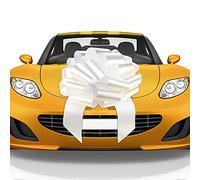 Mata1 - Huge Car Bow - Glossy White, 18 inch / 46 cm - Big Gift Wrapping Bow for Large Gift Decoration, Giant Indoor/Outdoor Bow with 2 Ribbon Tails and 4 Stickers (No Magnets that Scratch)
