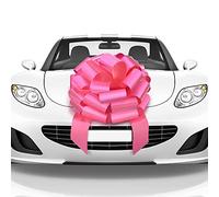 Mata1 Huge Car Bow (Pink, 18 inch), Big Gift Wrapping Bow for Large Gift Decoration, Giant Indoor/Outdoor Bow with 2 Ribbon Tails and 4 Stickers (No Magnets That Scratch)
