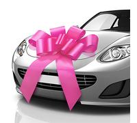 Mata1 - Huge Car Bow - Pink, 30 inch - Big Gift Wrapping Bow for Large Gift Decoration - Giant Indoor/Outdoor Bow with 2 Ribbon Tails and 2 Suction Cups (No Magnets that Scratch)