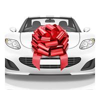 Mata1 - Huge Car Bow - Red, 18 inch / 46 cm - Big Gift Wrapping Bow for Large Gift Decoration, Giant Indoor/Outdoor Bow with 2 Ribbon Tails and 4 Stickers (No Magnets that Scratch)