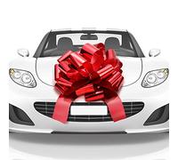 Mata1 - Huge Car Bow - Red, 18 inch / 46 cm - Big Gift Wrapping Bow for Large Gift Decoration, Giant Indoor/Outdoor Bow with 2 Ribbon Tails and 4 Stickers (No Magnets that Scratch)