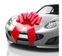 Mata1 - Huge Car Bow - Red, 23 inch / 58 cm - Big Gift Wrapping Bow for Large Gift Decoration - Giant Indoor/Outdoor Bow with 2 Ribbon Tails and 2 Suction Cups (No Magnets that Scratch)