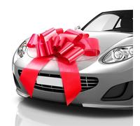 Mata1 - Huge Car Bow - Red, 30 inch / 76 cm - Big Gift Wrapping Bow for Large Gift Decoration - Giant Indoor/Outdoor Bow with 2 Ribbon Tails and 2 Suction Cups (No Magnets that Scratch)