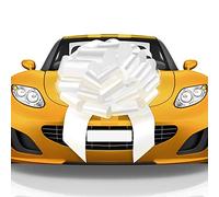 Mata1 - Huge Car Bow - White, 23 inch / 58 cm - Big Gift Wrapping Bow for Large Gift Decoration, Giant Indoor/Outdoor Bow with 2 Ribbon Tails and 4 Stickers (No Magnets that Scratch)