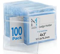 Mata1-USA Plastic Horizontal Card Protector (Clear, 4x3 Inch, 100 Pack), Large Size No Zipper ID Name Badge Holder