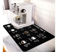 Matace Designer Coffee Bar Mat, Large 16 x 24 Inches, Rubber Backing, Absorbent Coffee Maker Mats for Dish Drying, Kitchen Countertop, Heat Resistant, Coffee Flavor Menu, Black