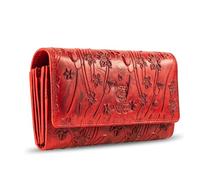 MATADOR Budapest XL Card Purse Women's Leather Large with Gift Box, Wallet Women's Large with RFID Blocker, Women's Wallet, Women's Wallet, Leather Wallet, Flowers Red, Modern