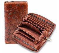 MATADOR GIRONA XL Card Wallet Women's Large Leather Wallet with Gift Box, RFID Purse Women's Large with NFC Protection, Women's Wallet, Brown flowers, Classic