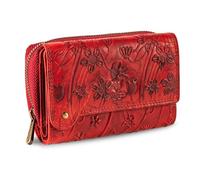 MATADOR Perth Women's Leather Purse Medium Size with Elegant Gift Packaging Elegant Leather Purse Women's Medium in Landscape Format RFID Purse Women's Leather Purse Medium Size, Flowers Red