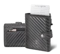 MATADOR Slim Wallet Men's Leather #Tokio Small Wallet with Elegant Gift Box, Elegant Card Holder with RFID Blocker, Luxury Card Wallet with Many Compartments, Black carbon, M, With S coin compartment