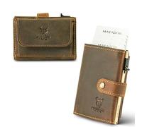 MATADOR Slim Wallet Miami - Leather Credit Card Holder with Pop-Up Card Holder - with RFID Protection & Coin Compartment - Mini Wallet - Small Wallet Men with Gift Box, Hunter Brown, S, With XL coin