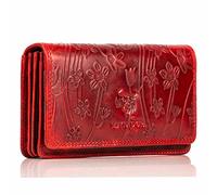 MATADOR Venice Women's Red Leather Purse with Elegant Gift Box, Elegant Purse Women's Medium Size with RFID Blocker, Luxury Purse Women's Medium Large Many Card Slots, Flowers Red, Mittelgroß, Classic