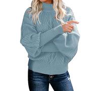 Matalan Ladies Jumpers Women's Winter New Mid Neck Loose Long Sleeve Knitted Solid Color Sweater Christmas Jumpers for Women Cotton (Blue, XL)