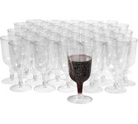 MATANA 100 Elegant Clear Hard Plastic Wine Glasses with Silver Glitter (180ml) - Sturdy & Reusable Glasses for Cocktails, Dessert - Birthdays, Weddings, Christmas, BBQ, Picnic, Parties