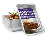 MATANA 100 Heavy-Duty Aluminium Foil Trays - 31×21cm (2000ml) - Roasting & Baking Pans, Baking Tins for Cooking, Meal Prep, Catering & BBQ - Disposable Reusable Food Containers, Oven & Freezer Safe