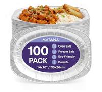 MATANA 100 Large Aluminium Foil Platters, 14" (35x26cm) - Disposable & Reusable Serving Trays with Raised Edges & Extra Depth - Oven & Freezer Safe Buffet Platters for Party Food, Catering