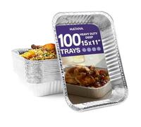 MATANA 100 Large Aluminium Foil Trays - 37×27 cm (5000 ml) | Heavy-Duty Roasting & Baking Pans - Sturdy, Disposable or Reusable Food Containers, Oven & Freezer Safe