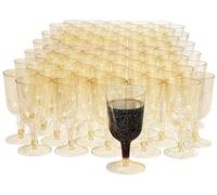 MATANA 100 Plastic Wine Glasses 180ml Gold - Reusable Cocktail Glasses | Hard Plastic Gold Glitter Goblets, Wine Cups for Weddings, Birthdays, Parties; BPA-Free, Stackable