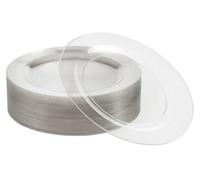 MATANA 100 Premium Clear Hard Plastic Dinner Plates with Silver Glitter, 26cm / 10 Inch - Elegant & Reusable Party Plates for Weddings, Birthdays, Picnic, BBQ, Parties