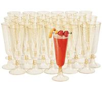 MATANA 100 Premium Elegant Plastic Champagne Flutes with Gold Glitter, 150ml - Reusable Toasting Glasses, Cocktail Prosecco Glasses for Weddings, Birthdays, Christmas, BBQ, Parties
