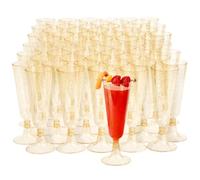 MATANA 100 Premium Elegant Plastic Champagne Flutes with Gold Glitter, 150ml - Reusable Toasting Glasses, Cocktail Prosecco Glasses for Weddings, Birthdays, Christmas, BBQ, Parties