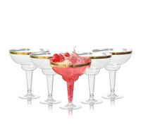 MATANA 12 Elegant Plastic Margarita Cocktail Glasses with Gold Rim (360ml / 12oz) - Sturdy & Reusable - Daiquiri Martini Glasses for Weddings Birthdays, Christmas & Outdoor Parties