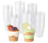 MATANA 144 Clear Hard Plastic Dessert Cups (Round, 220ml) - Sturdy & Reusable - Dessert Pots for Appetisers, Puddings, Mousses, Parfaits, Trifles, Tiramisu, Cheesecakes