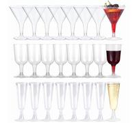 MATANA 144-Piece Premium Plastic Drinkware Set - 48 Martini Glasses (210ml), 48 Wine Cups (180ml) & 48 Champagne Flutes (150ml) - Reusable Party Glasses for Weddings, Birthdays, Parties