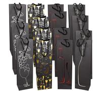 MATANA 15 Premium Wine Gift Bags - 4 Black Designs with Strong Rope Handles and Sturdy Paper - 39cm / 15"