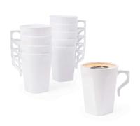 MATANA 150 White Hard Plastic Coffee Mugs, 240ml - Cups with Handles for Coffee, Tea, Chocolates, Hot & Cold Drinks - Sturdy & Reusable - Camping, Picnic, Barbecues, Parties