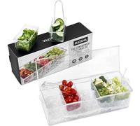MATANA 2 Pack - Chilled Condiment Server - Garnish Caddy Tray with Ice Chamber, 5 Compartments, 3 Tongs, 3 Spoons - Condiments Serving Container for Bars, Parties, & Gatherings