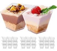 MATANA 200 Mini Square Hard Plastic Dessert Cups for Parties (Trapezoid 70ml) - Reusable Individual Dessert Pots for Cheesecake, Jelly, Puddings, Mousse, Tiramisu, Trifles
