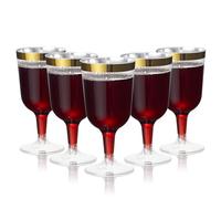 MATANA 24 Plastic Wine Glasses 180ml Gold Rim - Reusable Cocktail Glasses | 6oz Hard Plastic Goblets · BPA-Free, Stackable · Wine Cups for Cocktails, Mocktails, Dessert · Weddings, Birthdays, Parties