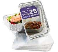 MATANA 25 Aluminium Foil Trays with Lids - 22×17 cm (1200 ml) | Heavy-Duty Roasting & Baking Pans - Sturdy, Disposable or Reusable Food Containers, Oven & Freezer Safe