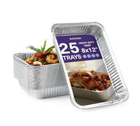 MATANA 25 Heavy-Duty Aluminium Foil Trays - 31×21cm (2000ml) - Roasting & Baking Pans, Baking Tins Cooking, Meal Prep, Catering & BBQ - Disposable or Reusable Food Containers, Oven & Freezer Safe