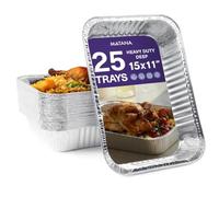 MATANA 25 Large Aluminium Foil Trays - 37×27cm (5000 ml) | Heavy-Duty Roasting & Baking Pans - Sturdy, Disposable or Reusable Food Containers, Oven & Freezer Safe