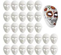 MATANA - 30 White Full Face Masks, 24x18cm - Rigid Paper Plain Masks for Kids or Adults Unisex, Perfect for Arts & Crafts, DIY Costume Halloween Party