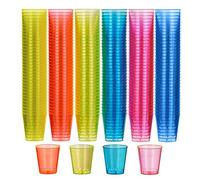MATANA 300 Plastic Shot Glasses, Neon (30ml / 1oz) - Reusable - UV-Reactive - Jelly Shots, Sample Tasting Cups, Plastic Shot Cups for Parties, Birthdays, Weddings, Stag, Hen Parties