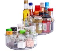 MATANA 4 Pack Clear Lazy Susan Turntable Shelf Organiser (360°, 23cm) - High Rim - Rotating Spice Jars Storage Holder, Condiments, Cosmetics - Kitchen, Fridge, Pantry, Cupboard